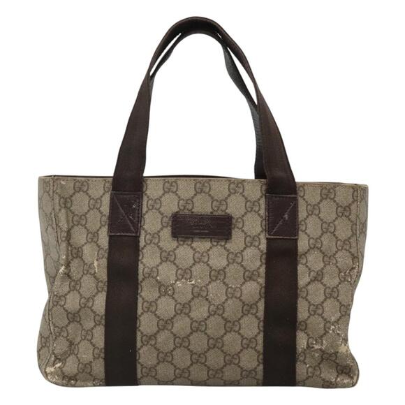 GUCCI GG Supreme Hand Bag Pvc Beige Brown Silver - Picture 2 of 16